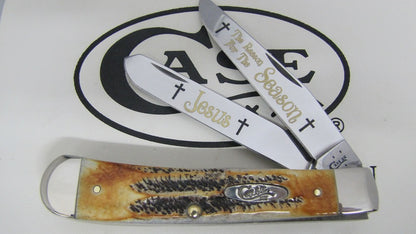 W.R. Case XX Knives 6.5 Bone Stag The Reason For The Season Trapper 1/500 Stainless Pocket Knife 6.5-TRFTS