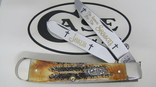 W.R. Case XX Knives 6.5 Bone Stag The Reason For The Season Trapper 1/500 Stainless Pocket Knife 6.5-TRFTS