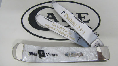 W.R. Case XX Knives Holy Bible Psalms 23:1 White Pearl Corelon Trapper 1/500 Stainless Pocket Knife HP-P231
