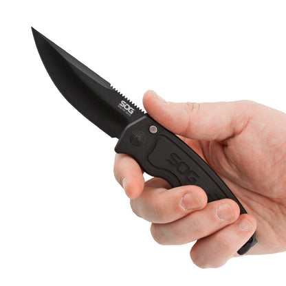 SOG Specialty Knives™ SOG-Tac Folder ST-02 Black Hard Anodized Aluminum AUS-8 Stainless Steel Pocket Knife