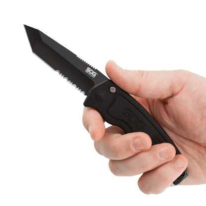 SOG Specialty Knives™ SOG-Tac Folder ST-04 Black Hard Anodized Aluminum AUS-8 Stainless Steel Pocket Knife