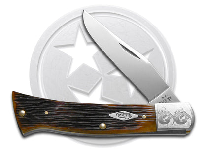W.R. Case XX Knives Axe Handle Barn Board Jig Antique Bone 64261 Stainless Scrolled Pocket Knife