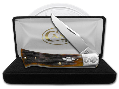 W.R. Case XX Knives Axe Handle Barn Board Jig Antique Bone 64261 Stainless Scrolled Pocket Knife