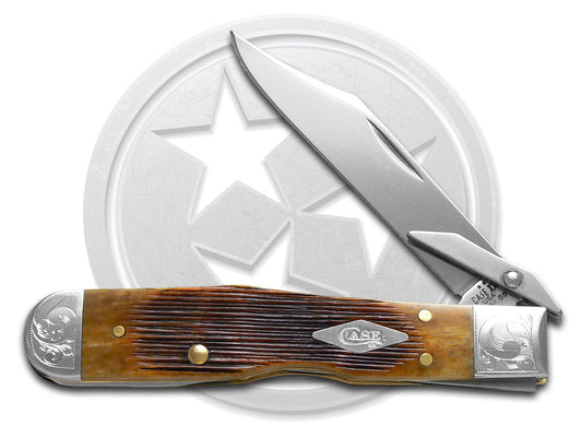 W.R. Case XX Knives Cheetah Cub Barnboard Antique Bone Scrolled 64263 Stainless Pocket Knife