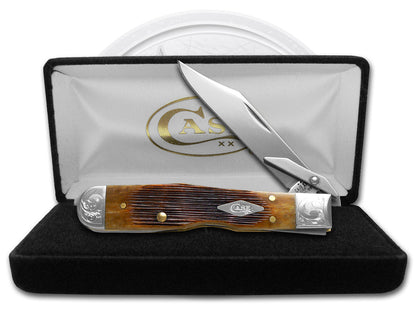 W.R. Case XX Knives Cheetah Cub Barnboard Antique Bone Scrolled 64263 Stainless Pocket Knife