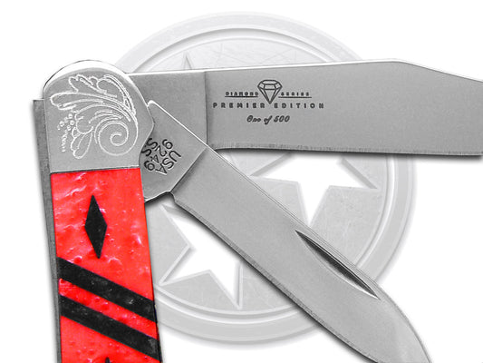 W.R. Case XX Knives Copperhead Diamond Series 1/500 Red Pearl & Black Pearl Corelon 9249RPBKP/DE Stainless Pocket Knife