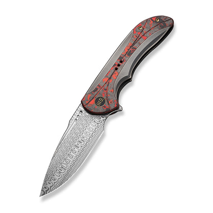 WE Knife Co., Ltd™ Equivik Frame Lock WE23020-DS1 Polished Gray, Red, & Black 6al4v Titanium Damasteel Pocket Knife