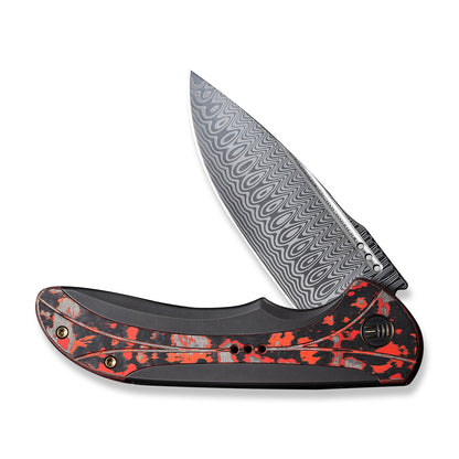 WE Knife Co., Ltd™ Equivik Frame Lock WE23020-DS1 Polished Gray, Red, & Black 6al4v Titanium Damasteel Pocket Knife