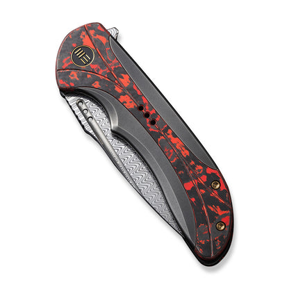 WE Knife Co., Ltd™ Equivik Frame Lock WE23020-DS1 Polished Gray, Red, & Black 6al4v Titanium Damasteel Pocket Knife