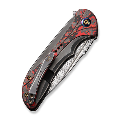 WE Knife Co., Ltd™ Equivik Frame Lock WE23020-DS1 Polished Gray, Red, & Black 6al4v Titanium Damasteel Pocket Knife