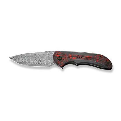 WE Knife Co., Ltd™ Equivik Frame Lock WE23020-DS1 Polished Gray, Red, & Black 6al4v Titanium Damasteel Pocket Knife