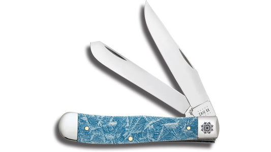 W.R. Case XX Knives Christmas Trapper Blue Color Wash Natural Bone Stainless Pocket Knife 10597
