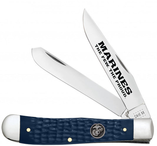 W.R. Case XX Knives Marines USMC Jigged Blue Synthetic Trapper Stainless Pocket Knife 13195
