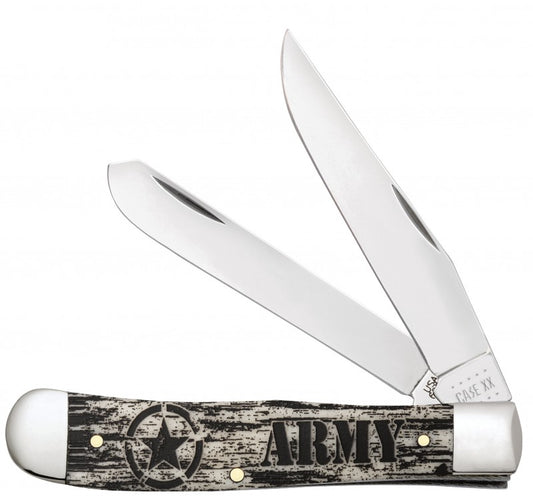 W.R. Case XX Knives U.S. Army Logo Etched Natural Bone Trapper Stainless Pocket Knife 15032