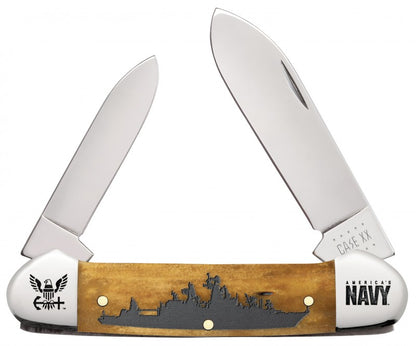 W.R. Case XX Knives U.S. Navy Smooth Antique Bone Battleship Canoe Stainless Pocket Knife 17720