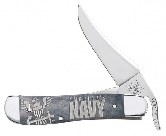 W.R. Case XX Knives USN Smooth Gray Bone America's Navy Eagle and Anchor Russlock Pocket Knife 17722