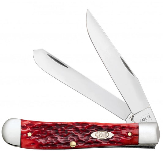 W.R. Case XX Knives Peach Seed Jigged Dark Red Bone Trapper Carbon Steel Pocket Knife 31950