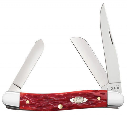 W.R. Case XX Knives Jigged Dark Red Bone Medium Stockman Carbon Steel Pocket Knife 31951