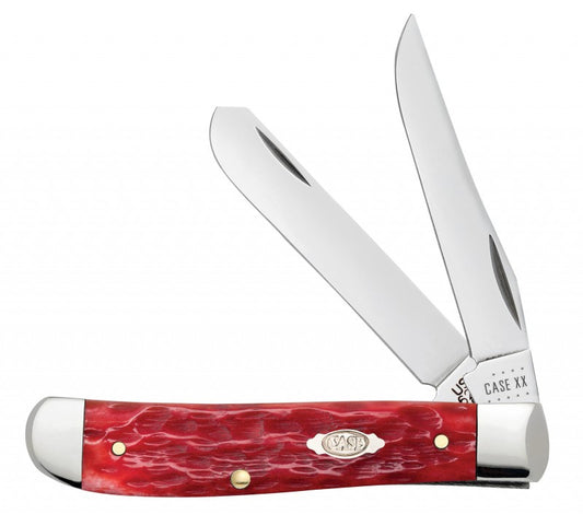 W.R. Case XX Knives Peach Seed Jigged Dark Red Bone Mini Trapper Carbon Steel Pocket Knife 31952