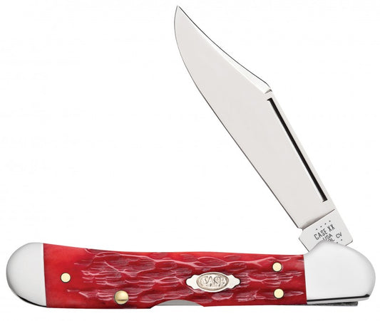 W.R. Case XX Knives Peach Seed Jigged Dark Red Bone Mini Copperlock Carbon Steel Pocket Knife 31954