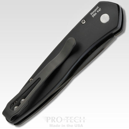 Pro-Tech Knives, LLC™ Newport Auto 3452 Black 6061-T6 Aluminum and White Micarta CPM S35VN Stainless Steel Pocket Knife