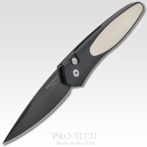 Pro-Tech Knives, LLC™ Newport Auto 3452 Black 6061-T6 Aluminum and White Micarta CPM S35VN Stainless Steel Pocket Knife