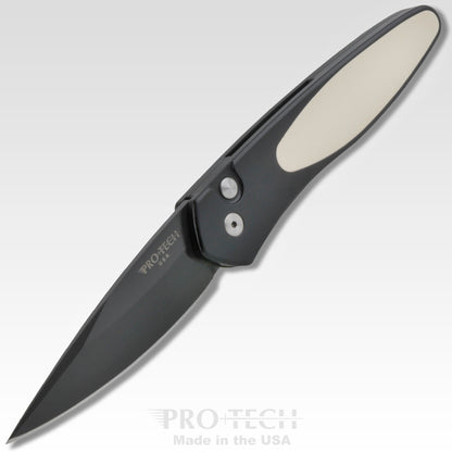 Pro-Tech Knives, LLC™ Newport Auto 3452 Black 6061-T6 Aluminum and White Micarta CPM S35VN Stainless Steel Pocket Knife