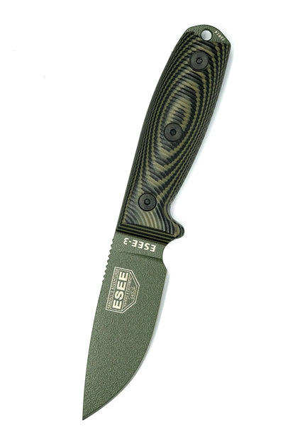 ESEE Knives™ Full-Tang Fixed Blade 3PMOD-003 Olive Drab & Black G10 1095 Carbon Steel Knife