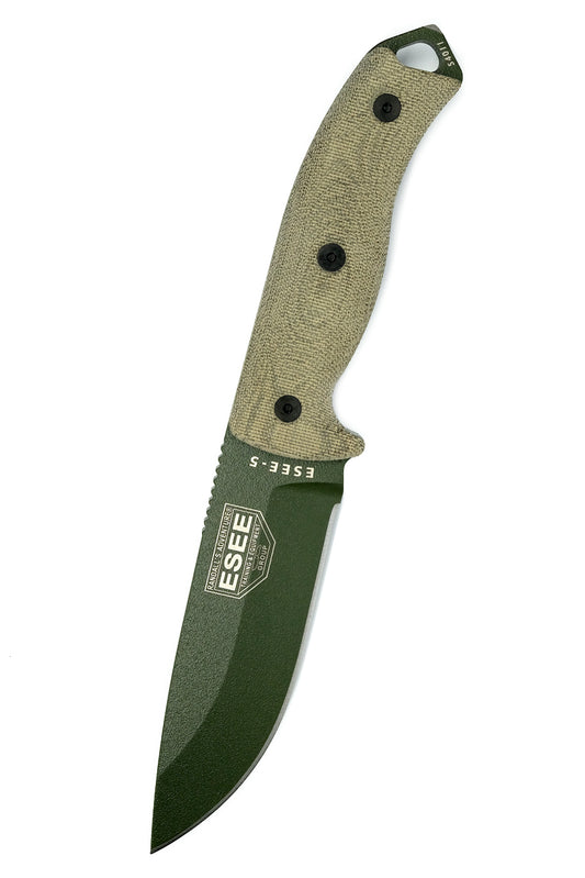 ESEE Knives™ Full-Tang Fixed Blade 5POD-017 Natural Canvas Micarta 1095 Carbon Steel Knife