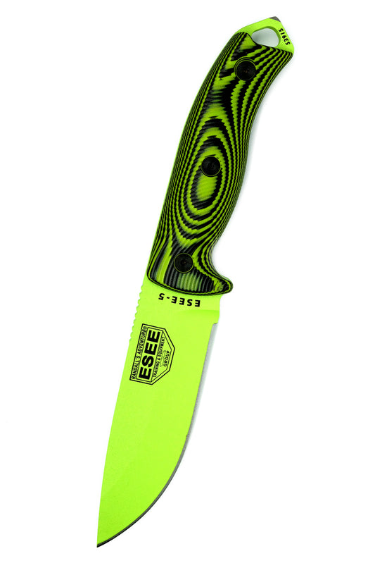 ESEE Knives™ Full-Tang Fixed Blade 4PVG-007 Neon Green & Black G10 1095 Carbon Steel Knife