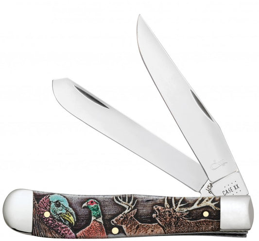 W.R. Case XX Knives Wild Game Series Gift Set Color Wash Natural Bone Trapper Stainless Pocket Knife 60585