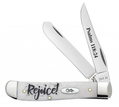 W.R. Case XX Knives Psalms 118:24 Rejoice Natural Bone Mini Trapper Stainless Pocket Knife 60865