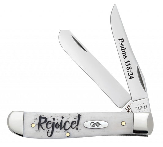 W.R. Case XX Knives Psalms 118:24 Rejoice Natural Bone Mini Trapper Stainless Pocket Knife 60865