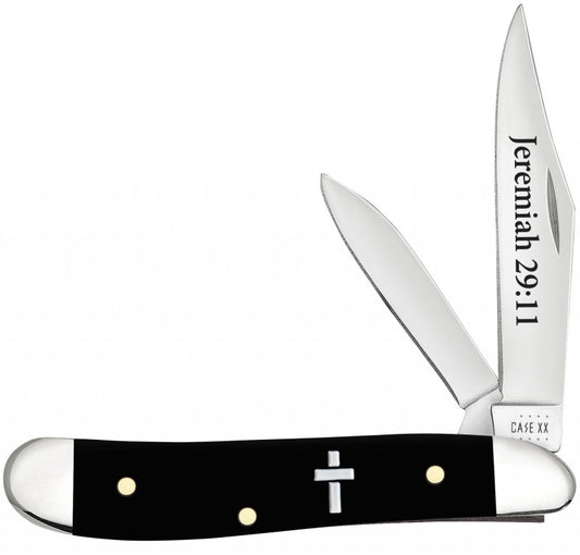 W.R. Case XX Knives Jeremiah 29:11 Cross Black Synthetic Peanut Stainless Pocket Knife 60866