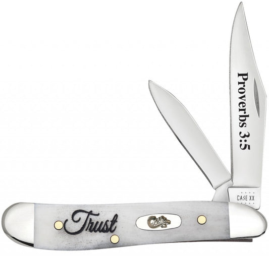 W.R. Case XX Knives Proverbs 3:5 Trust Natural Bone Peanut Stainless Pocket Knife 60867