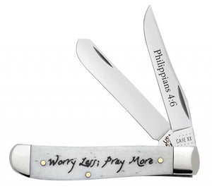 W.R. Case XX Knives Natural Bone Worry Less, Pray More Mini Trapper Stainless Pocket Knife 60869