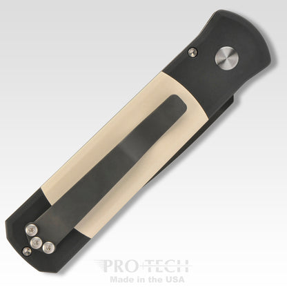 Pro-Tech Knives, LLC™ Godson Auto 752 Black 6061-T6 Aluminum and White Micarta 154CM Stainless Steel Pocket Knife