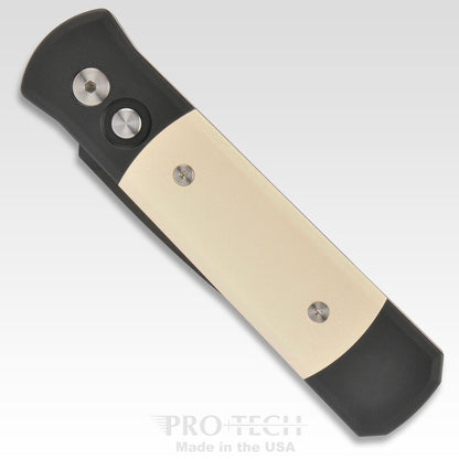 Pro-Tech Knives, LLC™ Godson Auto 752 Black 6061-T6 Aluminum and White Micarta 154CM Stainless Steel Pocket Knife