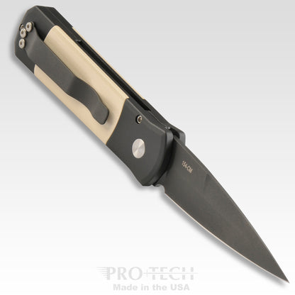 Pro-Tech Knives, LLC™ Godson Auto 752 Black 6061-T6 Aluminum and White Micarta 154CM Stainless Steel Pocket Knife