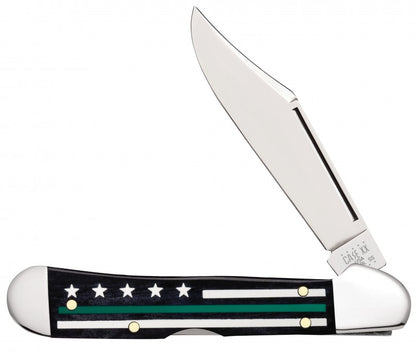 W.R. Case XX Knives Black Color Wash Bone Green Line Stripes of Service Mini Copperlock Pocket Knife 09577