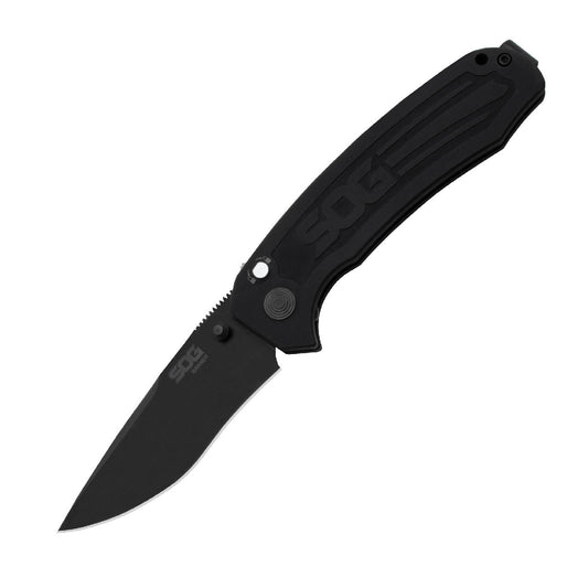 SOG Specialty Knives™ Banner Button Lock BA1001-BX Black Anodized Aluminum S35VN Stainless Steel Pocket Knife