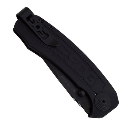 SOG Specialty Knives™ Banner Button Lock BA1001-BX Black Anodized Aluminum S35VN Stainless Steel Pocket Knife