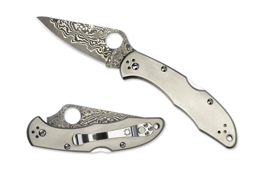 Spyderco Knives™ Delica 4 Lockback C11TIPD Titanium VG-10 Stainless Steel and Damascus Steel Pocket Knife