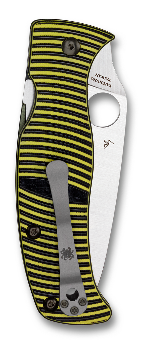 Spyderco Knives™ Caribbean Compression Liner Lock C217GP Black G-10 and Yellow G-10 LC200N Stainless Steel Pocket Knife