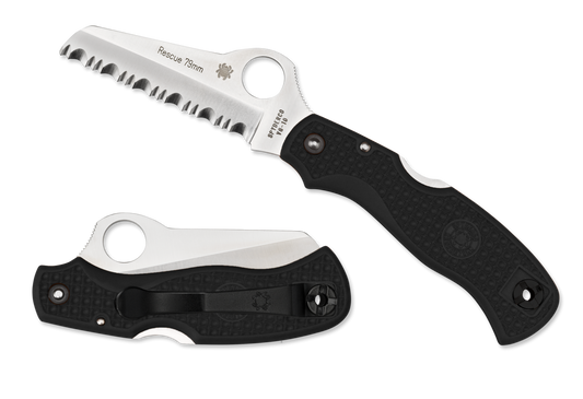Spyderco Knives™ Rescue Lockback C45SBK Black Fiberglass Reinforced Nylon VG-10 Stainless Steel Pocket Knife