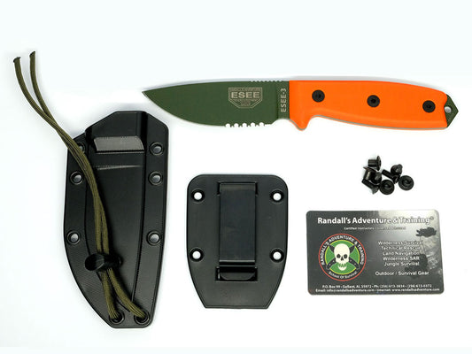 ESEE Knives™ Full-Tang Fixed Blade 3S-OD Orange G10 1095 Carbon Steel Knife
