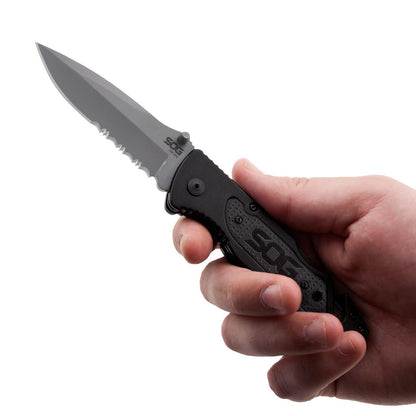 SOG Specialty Knives™ Escape Lockback FF24-CP Black Anodized Aluminum 9Cr18MoV Stainless Steel Pocket Knife