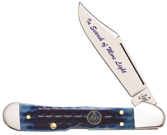 W.R. Case XX Knives Masonic Jigged Blue Bone Mini Copperlock Stainless Pocket Knife 25531