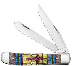 W.R. Case XX Knives Stained Glass Natural Bone Cross Trapper Stainless Pocket Knife 38713