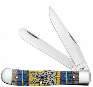 W.R. Case XX Knives Angel Wings Stained Glass Bone Trapper Stainless 38714 Pocket Knife